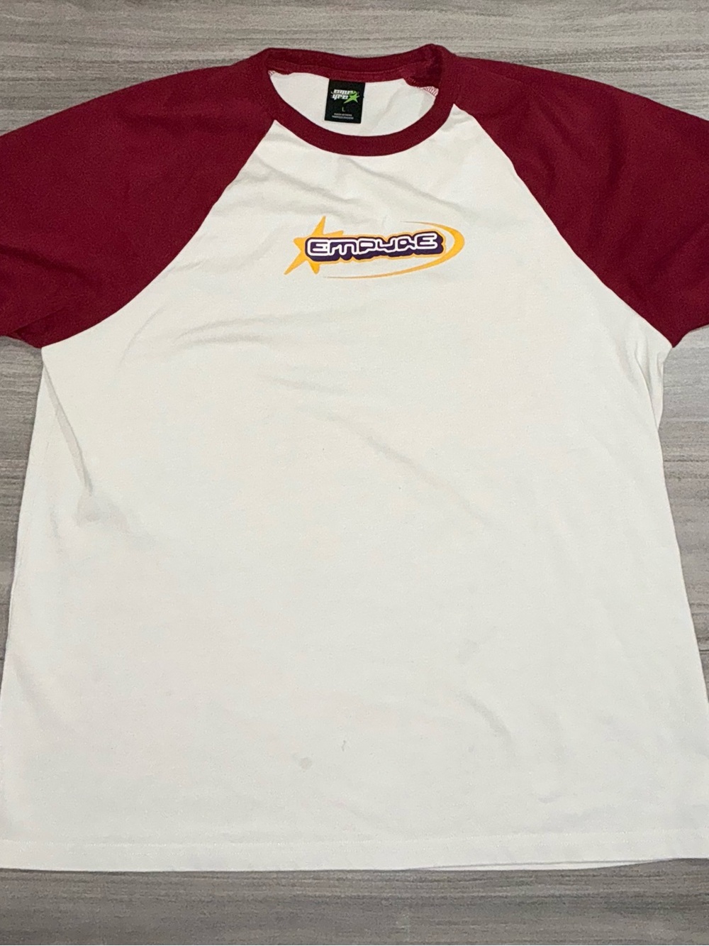 Empyre Star Logo White Maroon Raglan Baseball Graphic T-Shirt Men's Size Large